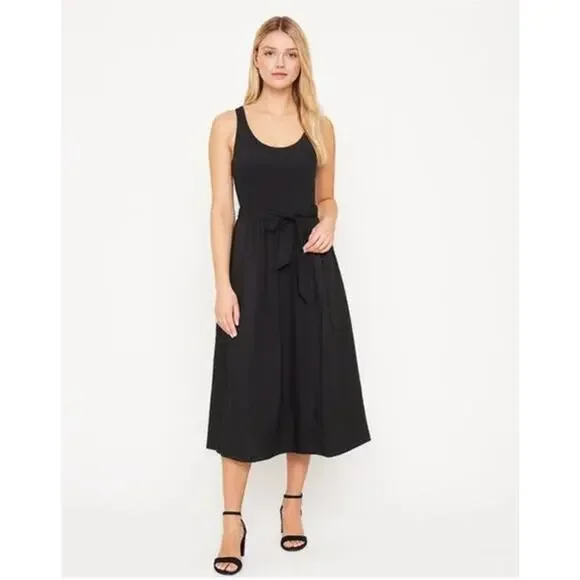 White House Black Market Dress Size L NEW Black Sleeveless Mixed Media Midi WHBM - Picture 1 of 6